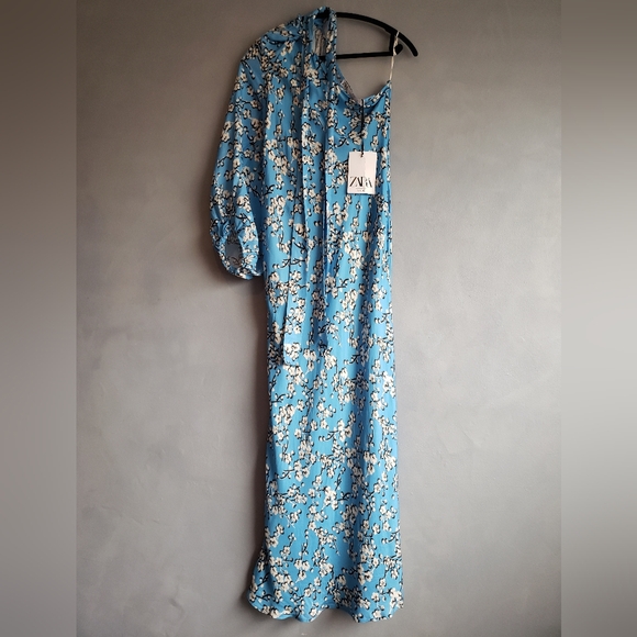 ZARA STUDIO FLORAL BLOSSOM BLUE ONE SHOULDER MAXI DRESS, SIZE M - Picture 6 of 13